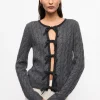 GANNI Strikkeplagg<Grey and Black Cashmere Mix Tie String-cardigan Phantom