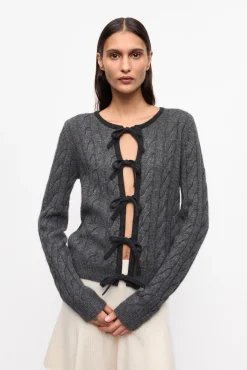 GANNI Strikkeplagg<Grey and Black Cashmere Mix Tie String-cardigan Phantom