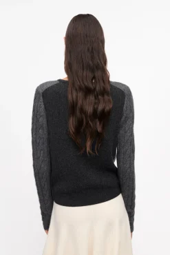 GANNI Strikkeplagg<Grey and Black Cashmere Mix Tie String-cardigan Phantom