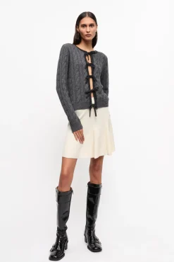 GANNI Strikkeplagg<Grey and Black Cashmere Mix Tie String-cardigan Phantom