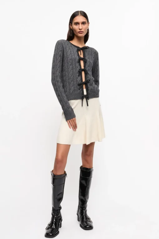 GANNI Strikkeplagg<Grey and Black Cashmere Mix Tie String-cardigan Phantom