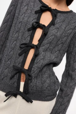 GANNI Strikkeplagg<Grey and Black Cashmere Mix Tie String-cardigan Phantom