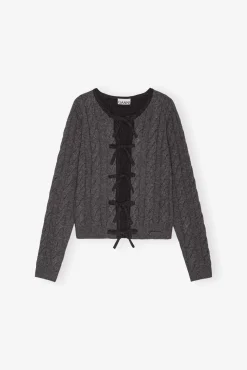 GANNI Strikkeplagg<Grey and Black Cashmere Mix Tie String-cardigan Phantom