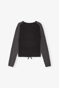 GANNI Strikkeplagg<Grey and Black Cashmere Mix Tie String-cardigan Phantom