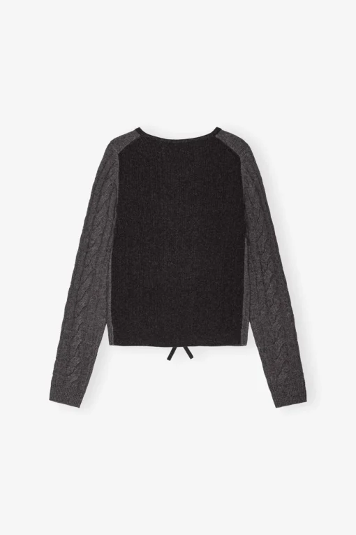 GANNI Strikkeplagg<Grey and Black Cashmere Mix Tie String-cardigan Phantom