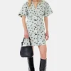 GANNI Kjoler<Grey Floral Printed Organza Jacquard Mini-kjole AquaFoam