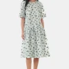 GANNI Kjoler<Grey Floral Printed Organza Jacquard Open-back Midi-kjole AquaFoam
