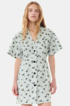 GANNI Kjoler<Grey Floral Printed Organza Jacquard Mini-kjole AquaFoam