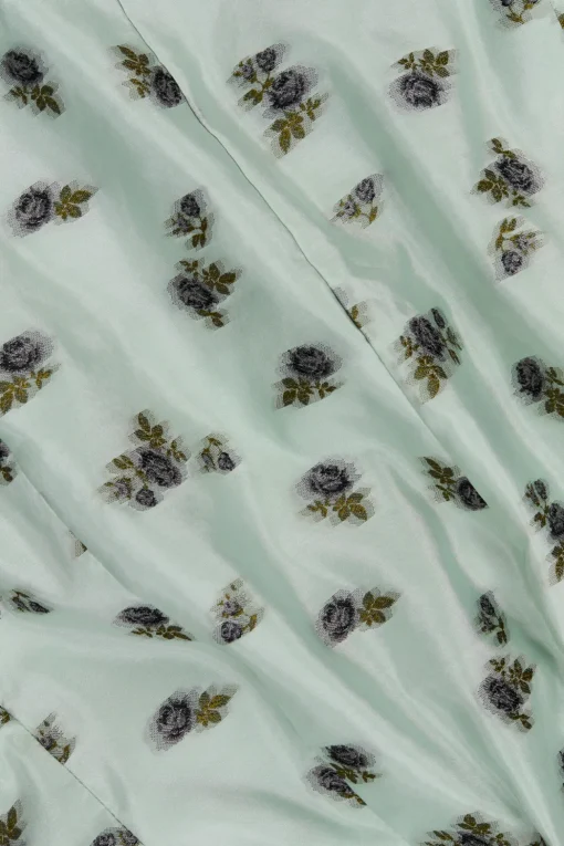 GANNI Kjoler<Grey Floral Printed Organza Jacquard Mini-kjole AquaFoam