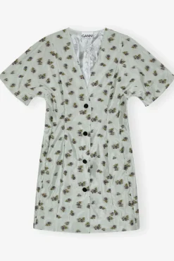 GANNI Kjoler<Grey Floral Printed Organza Jacquard Mini-kjole AquaFoam