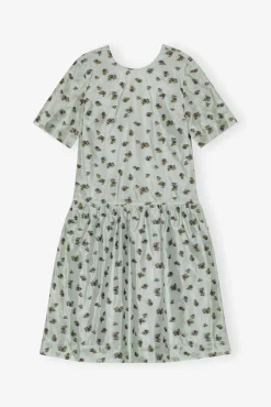 GANNI Kjoler<Grey Floral Printed Organza Jacquard Open-back Midi-kjole AquaFoam