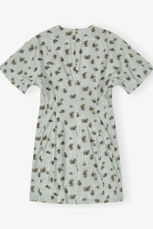 GANNI Kjoler<Grey Floral Printed Organza Jacquard Mini-kjole AquaFoam