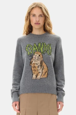 GANNI Ganni Exclusives | Strikkeplagg<Grey Graphic Bunny-genser FrostGray