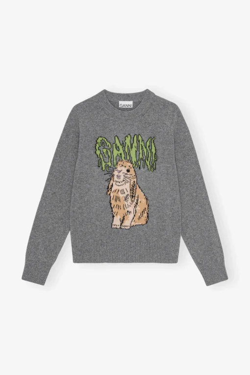 GANNI Ganni Exclusives | Strikkeplagg<Grey Graphic Bunny-genser FrostGray