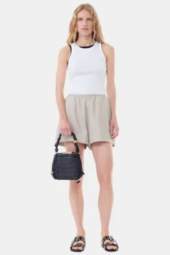GANNI Sett<Grey Light Melange Suiting Elasticated-shorts Alfalfa