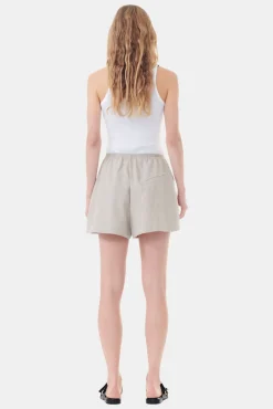 GANNI Sett<Grey Light Melange Suiting Elasticated-shorts Alfalfa