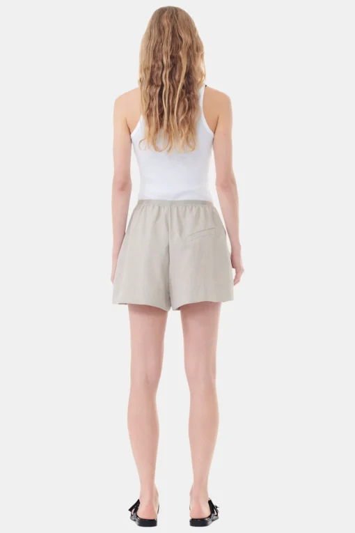 GANNI Sett<Grey Light Melange Suiting Elasticated-shorts Alfalfa