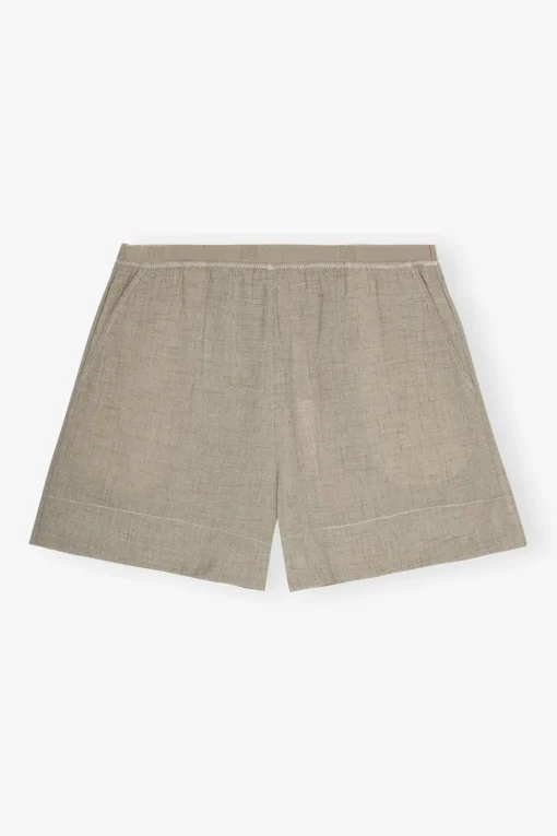 GANNI Sett<Grey Light Melange Suiting Elasticated-shorts Alfalfa
