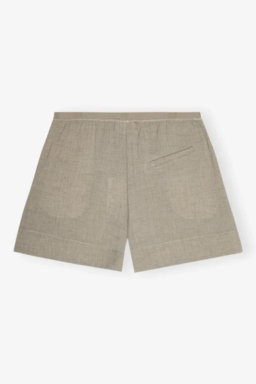GANNI Sett<Grey Light Melange Suiting Elasticated-shorts Alfalfa