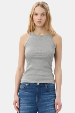 GANNI Plus Size Klær | Topper<Grey Soft Cotton Rib-singlet PalomaMelange