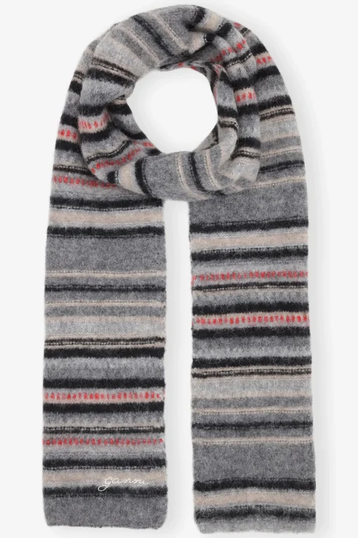 GANNI Skjerf | Små Gaver<Grey Striped Soft Wool-skjerf Phantom