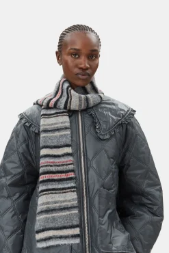 GANNI Skjerf | Små Gaver<Grey Striped Soft Wool-skjerf Phantom