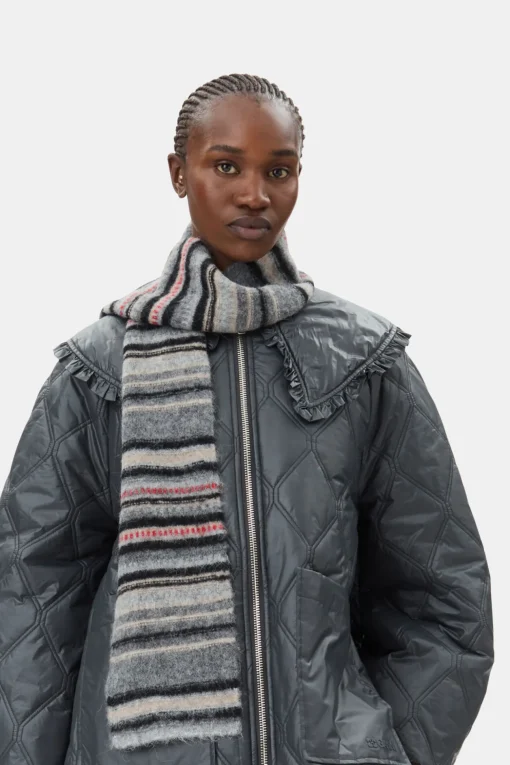 GANNI Skjerf | Små Gaver<Grey Striped Soft Wool-skjerf Phantom