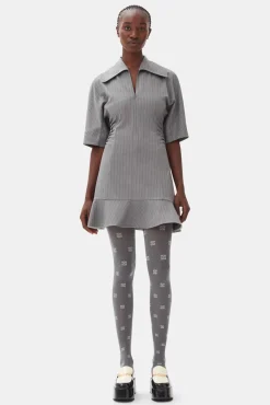 GANNI Kjoler<Grey Striped Suiting Mini-kjole MirageGray