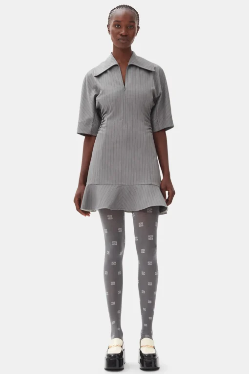 GANNI Kjoler<Grey Striped Suiting Mini-kjole MirageGray