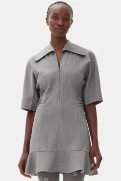 GANNI Kjoler<Grey Striped Suiting Mini-kjole MirageGray
