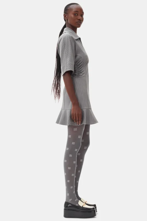 GANNI Kjoler<Grey Striped Suiting Mini-kjole MirageGray