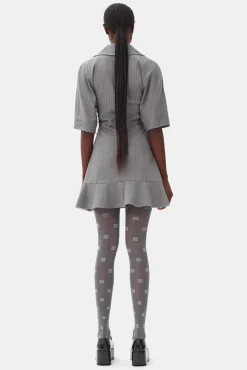 GANNI Kjoler<Grey Striped Suiting Mini-kjole MirageGray