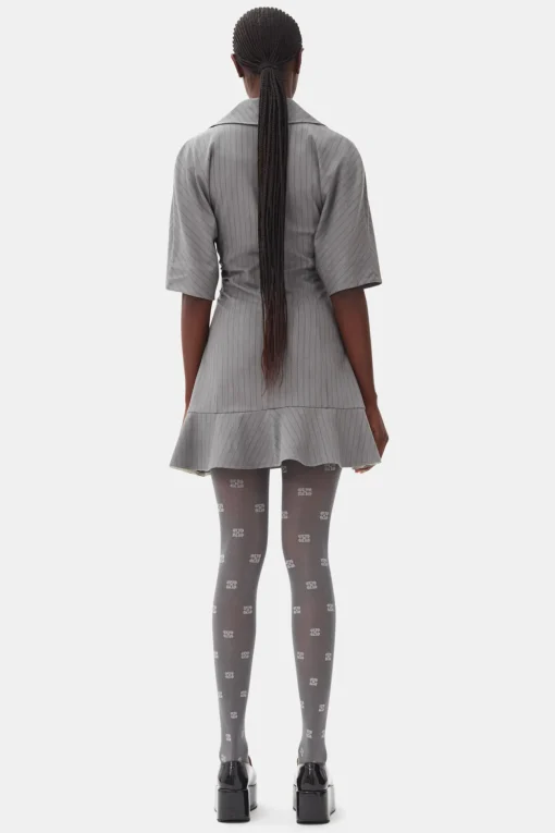 GANNI Kjoler<Grey Striped Suiting Mini-kjole MirageGray