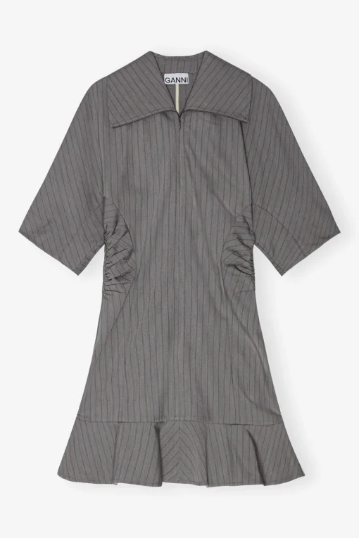 GANNI Kjoler<Grey Striped Suiting Mini-kjole MirageGray