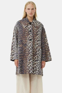 GANNI Ganni Exclusives | Sett<Leopard Canvas Oversized Midi-jakke AlmondMilk