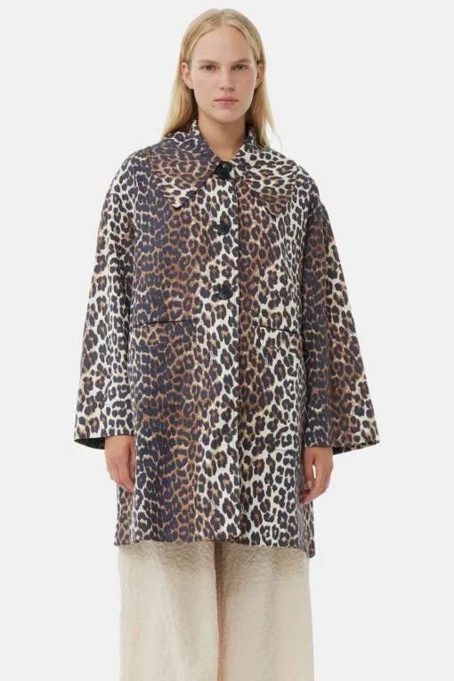 GANNI Ganni Exclusives | Sett<Leopard Canvas Oversized Midi-jakke AlmondMilk