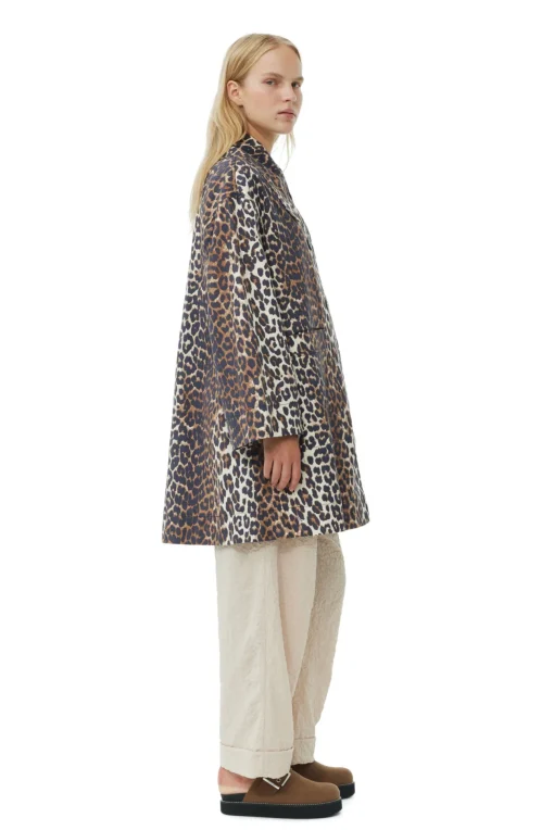 GANNI Ganni Exclusives | Sett<Leopard Canvas Oversized Midi-jakke AlmondMilk