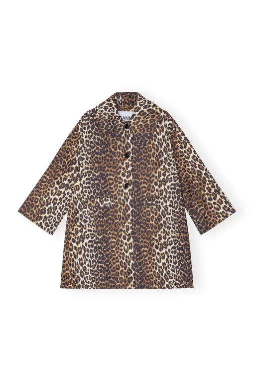 GANNI Ganni Exclusives | Sett<Leopard Canvas Oversized Midi-jakke AlmondMilk