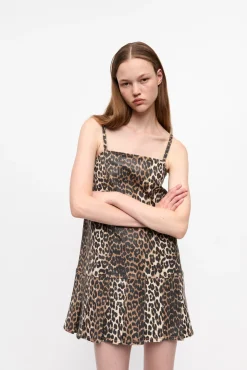 GANNI Trending Now | Ganni Exclusives<Foil Print Denim Strap-kjole Leopard