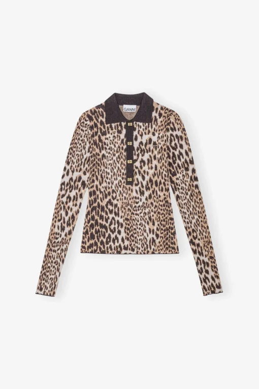 GANNI Strikkeplagg<Knitted-poloskjorte Leopard