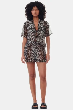 GANNI Leopardmønster Klær<Printed Chiffon Ruffle-shorts Leopard