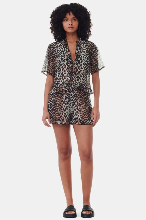 GANNI Leopardmønster Klær<Printed Chiffon Ruffle-shorts Leopard