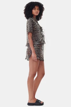 GANNI Leopardmønster Klær<Printed Chiffon Ruffle-shorts Leopard