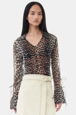 GANNI Sett | Leopardmønster Klær<Leopard Printed Chiffon Slim-skjorte AlmondMilk