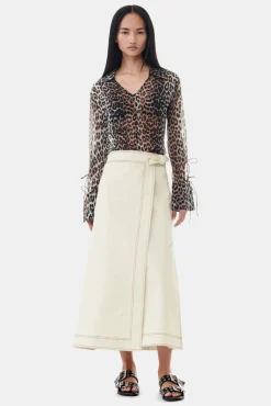 GANNI Sett | Leopardmønster Klær<Leopard Printed Chiffon Slim-skjorte AlmondMilk