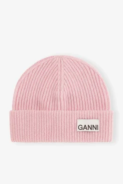 GANNI Hatter | Vintertilbehør<Light Pink Fitted Rib Knit Wool Beanie MauveChalk