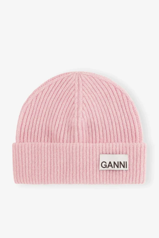 GANNI Hatter | Vintertilbehør<Light Pink Fitted Rib Knit Wool Beanie MauveChalk
