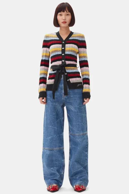 GANNI Strikkeplagg<Stripe Belt-cardigan Multicolour