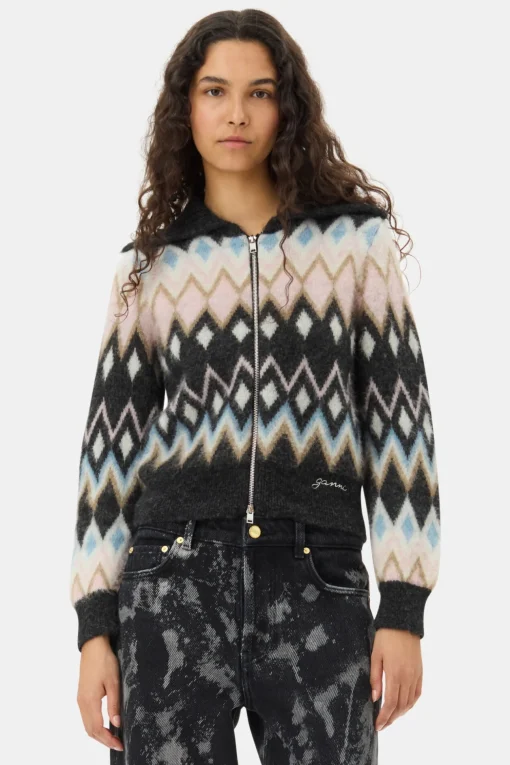 GANNI Strikkeplagg<Multicolour Zip-cardigan Black