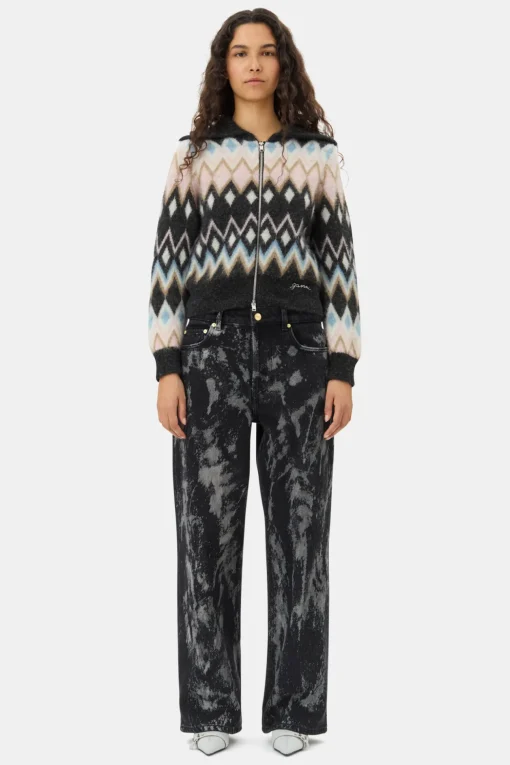 GANNI Strikkeplagg<Multicolour Zip-cardigan Black